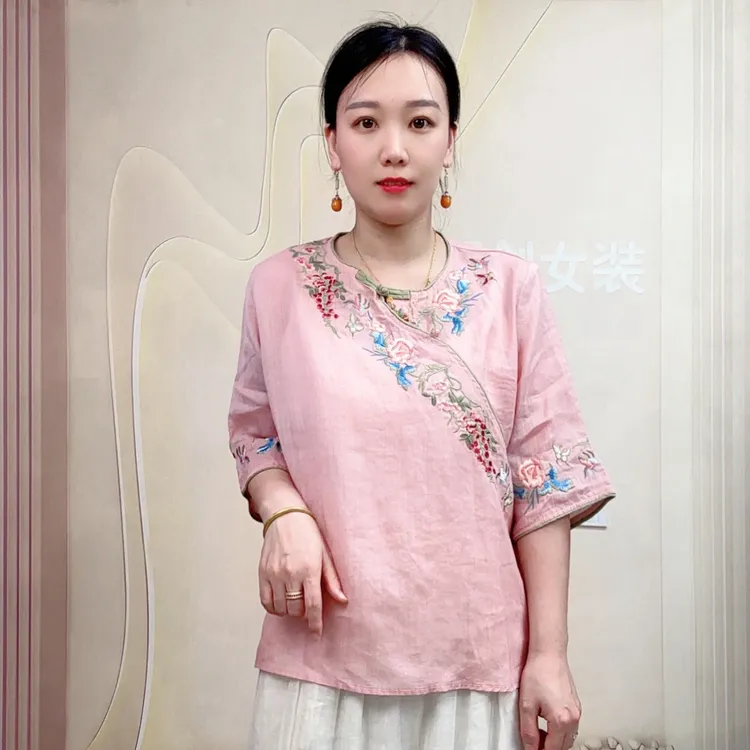 编号 001-100 清仓国风高货纯苎麻刺绣上衣绣花禅意茶服上衣888