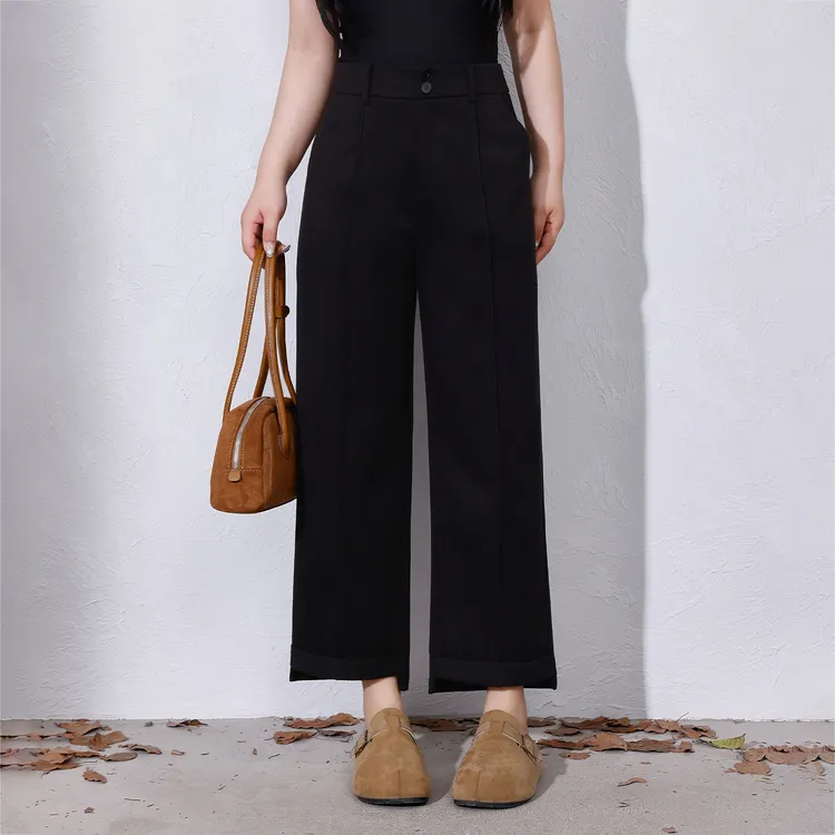 BB【漫步伦敦】冬季高腰设计脚口不规则卷边时髦显瘦阔腿裤DM22314