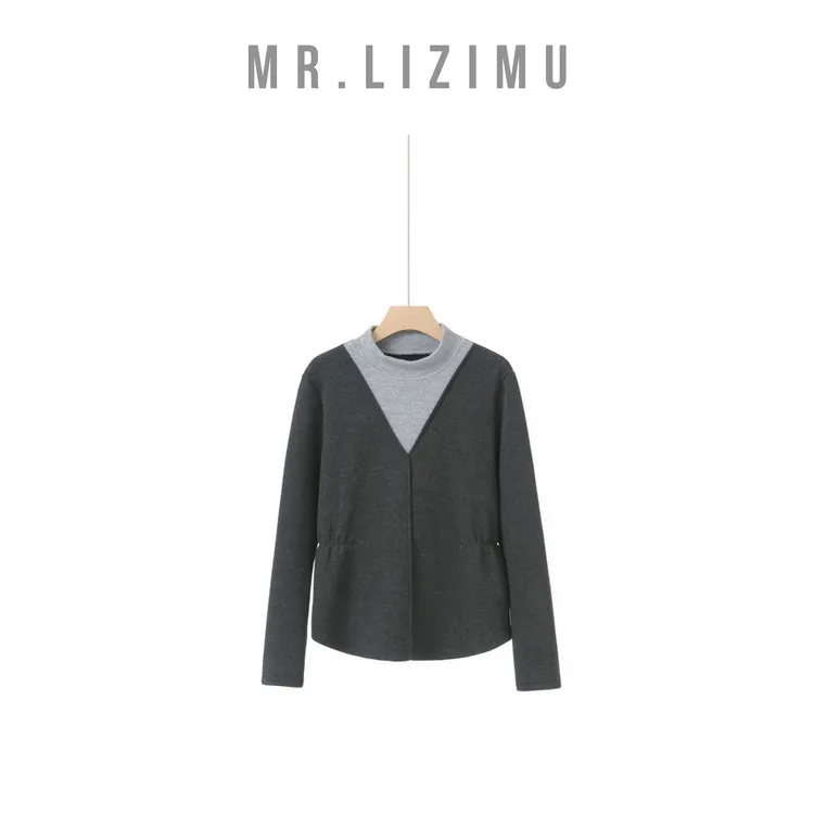 李子木先生休闲设计感撞色假两件卫衣女款2025新款收腰显瘦上衣