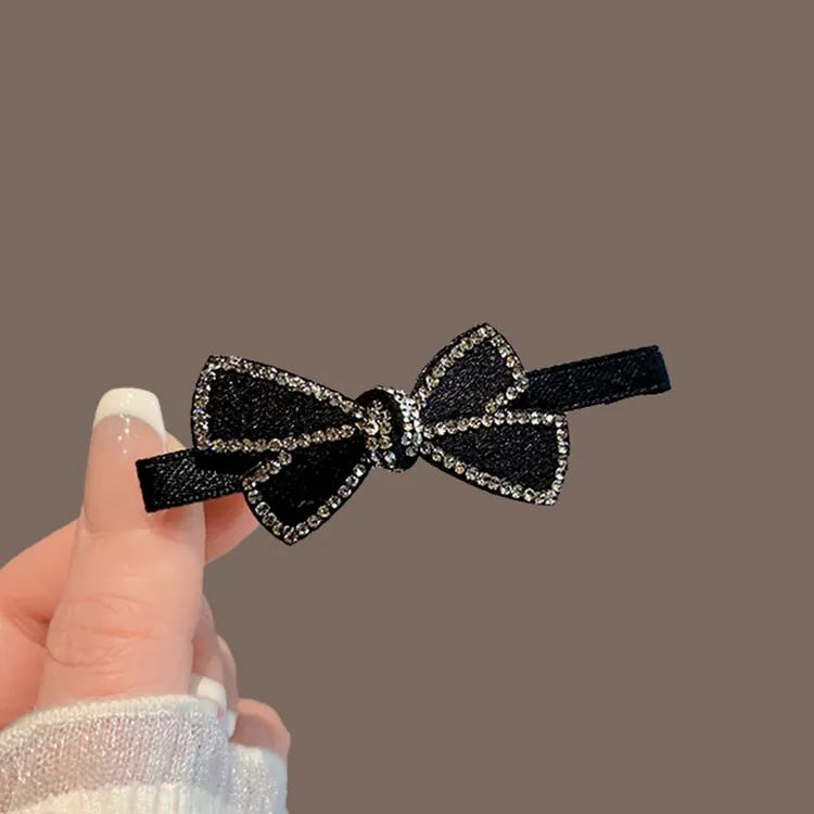 黑色水钻蝴蝶结夹子头饰发夹边夹碎发刘海夹一字夹发饰女顶夹发卡