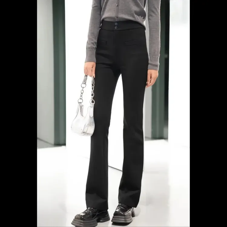 AMASS/阿玛施简约气质超模裤植绒高腰显瘦曲线保暖微喇裤510060-2