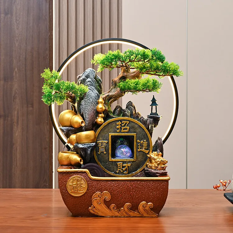 中式葫芦假山流水喷泉摆件客厅玄关装饰办公室循环流水摆件循环水