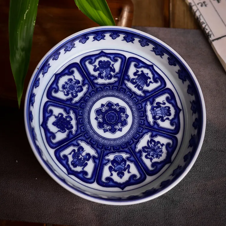 景德镇青花八宝壶承 釉下彩 八吉祥 高温
