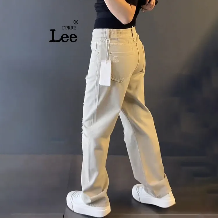 夏季薄款大码潮牌男士时尚新款2025年直筒高级重工破洞阔腿牛仔裤