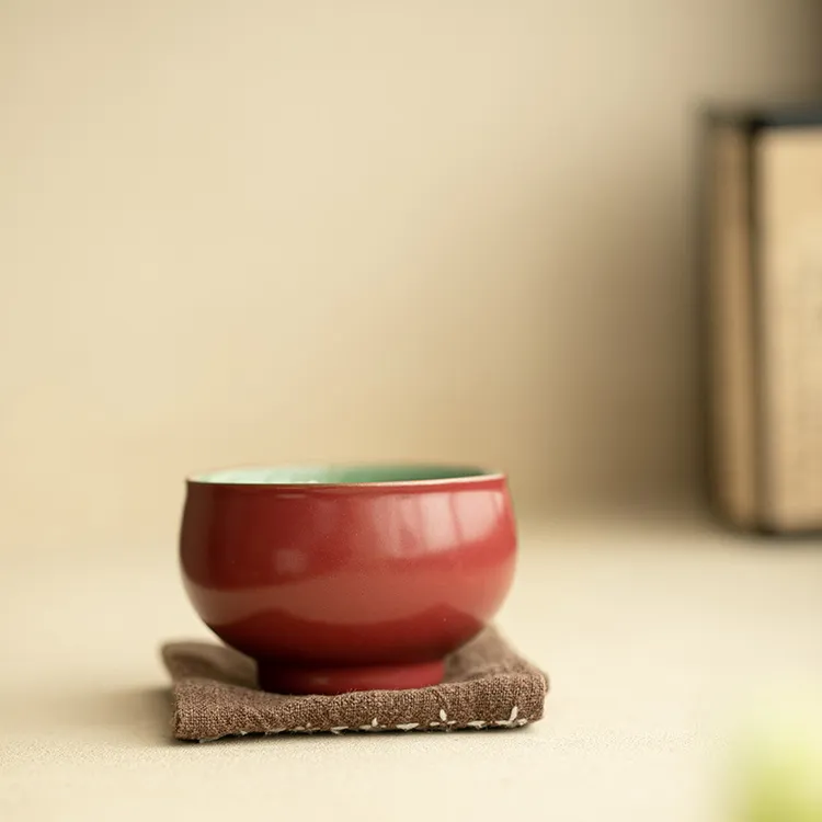 国潮新款故宫红禅定杯主人杯茶杯大容量品茗杯陶瓷单杯功茶道用具