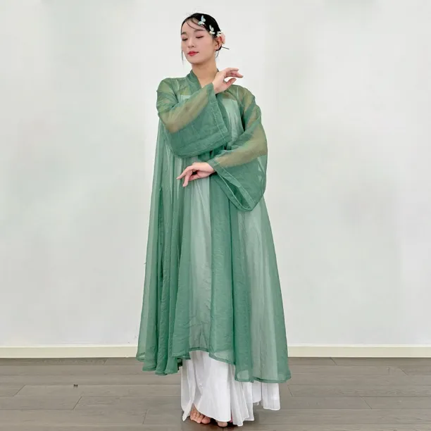 粉墨千秋  芰荷绿大摆古风开衫汉服纱衣