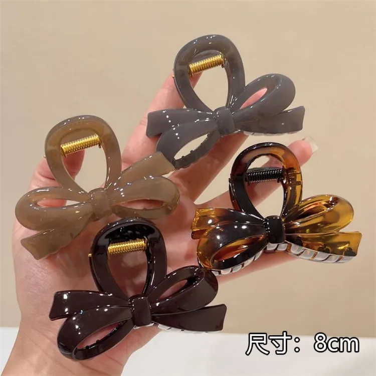 2025新款蝴蝶结中号抓夹巧克力头发夹子发量少后脑勺盘发鲨鱼夹女