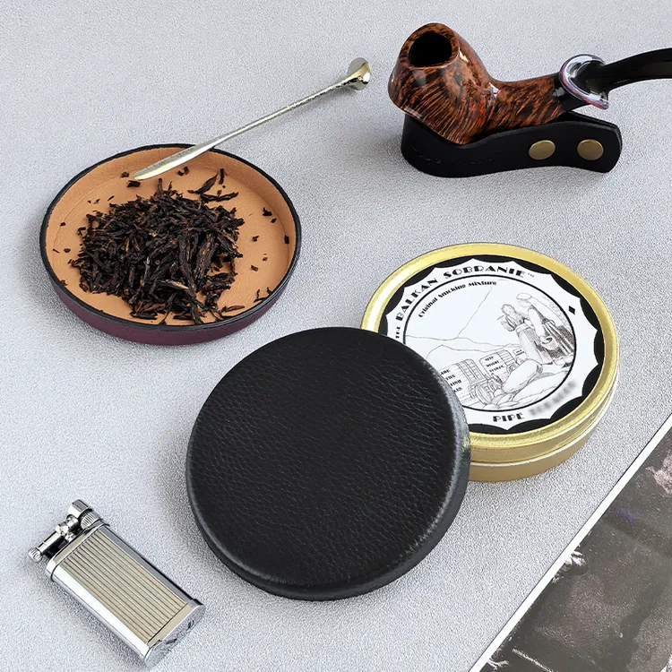 50g斗粮罐专用醒草盘真皮烟丝收纳盘便携式头层牛皮烟斗配件工具