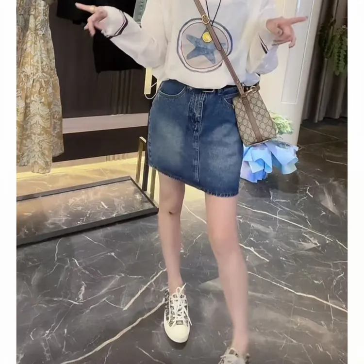 唐芯媛夏季新款薄款高腰牛仔半身裙梨形身材防走光包臀裙A字短裙