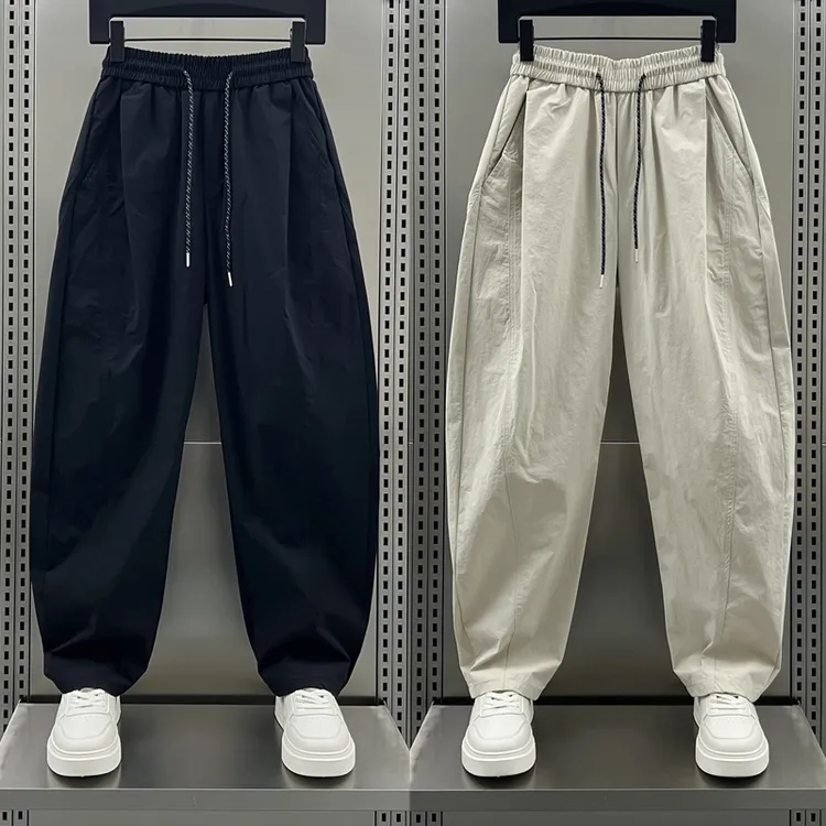 2025夏季新款男士简约纯色设计感休闲裤男士高级感弯刀直筒阔腿裤