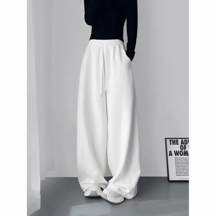 高个子秋冬加绒厚款石墨烯 糯感休闲裤垂感宽松直筒裤松紧腰百搭