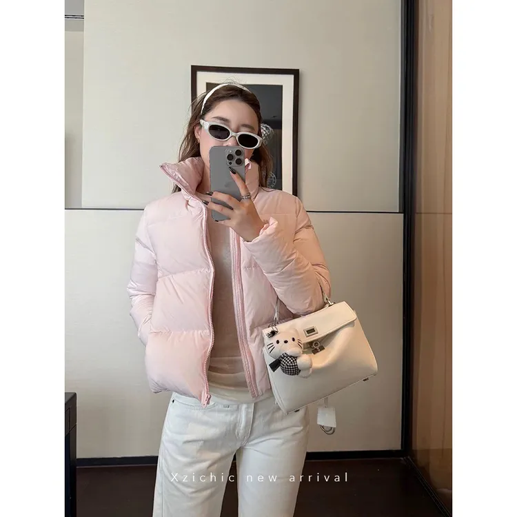 Xzichic 冬日甜心90白鸭绒粉色羽绒服女2025冬季面包服外套保暖