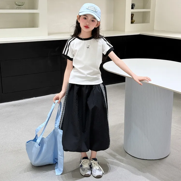 女童套装夏装6-12岁潮款中大童短袖夏季韩版儿童半裙两件套裙子潮