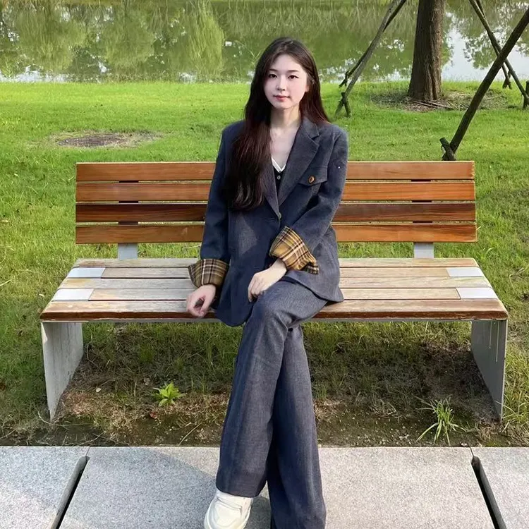 秋季大码休闲西装套装女新款网红时尚炸街老钱风西服阔腿裤两件套