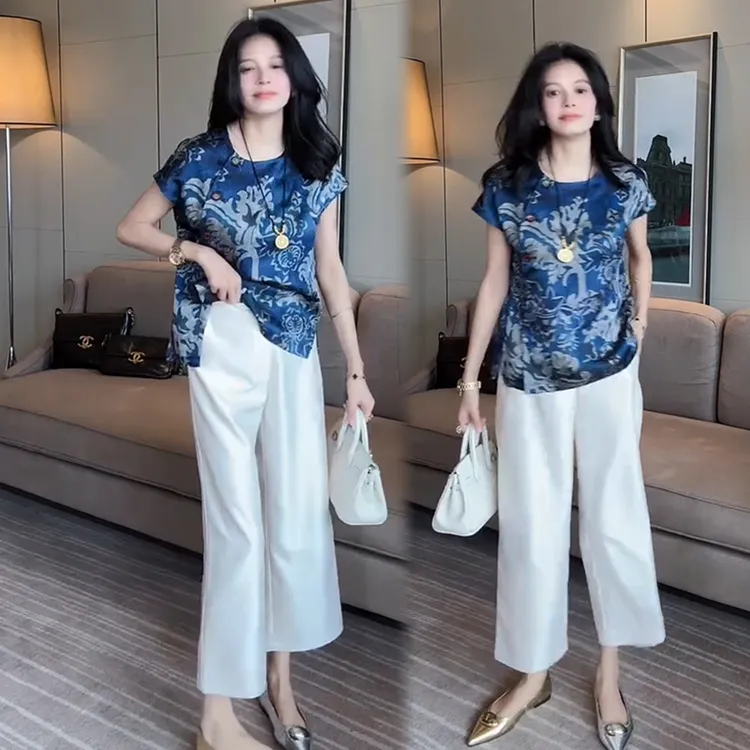 2025夏季新款时尚显瘦气质网红高档洋气女高级宽松大码短袖两件套