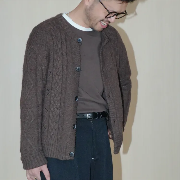 TIAS粗纺微廓羊毛复古绞花毛衣T234004【25AW】