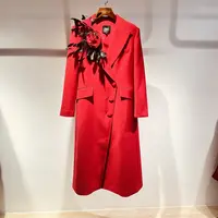 六丑【高定大衣】高级定制气质时尚翻领玫瑰羽毛毛呢大衣509ADY0150