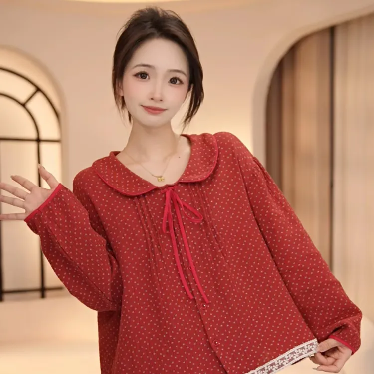 大菲【红绒梦境】长袖睡衣女家居服春秋季休闲显瘦气质网红