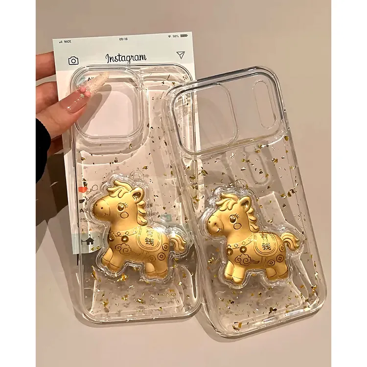 雅天立滴胶金箔马上有钱适用苹果17透16promax手机壳iPhone15男女