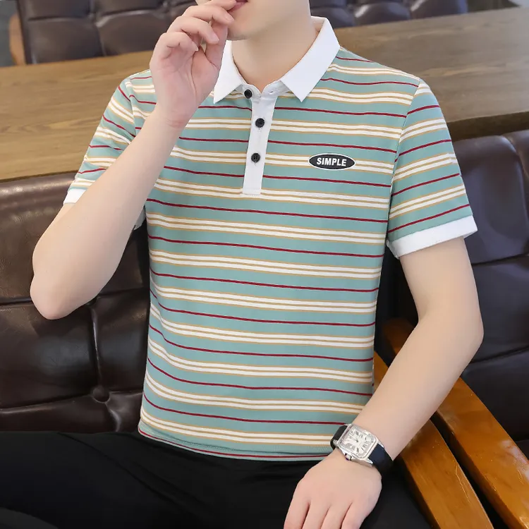 经典条纹POLO衫男士韩版短袖夏季新款百搭半袖潮流帅气男休闲上衣