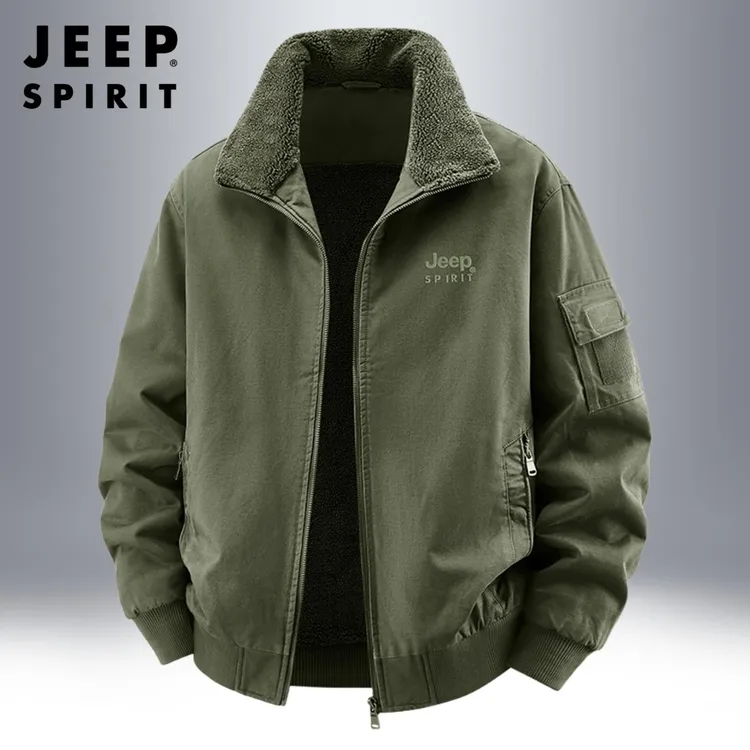 JEEP SPIRIT男士加绒加厚外套冬季防寒保暖男装纯棉休闲运动夹克