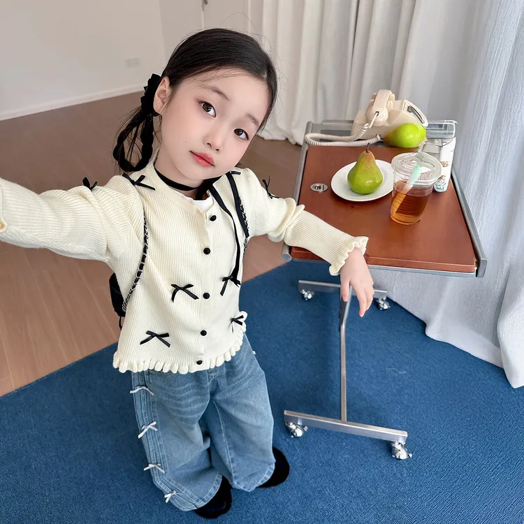 女童开衫套装2025新款女孩秋季超好看长袖上衣儿童洋气时髦牛仔裤