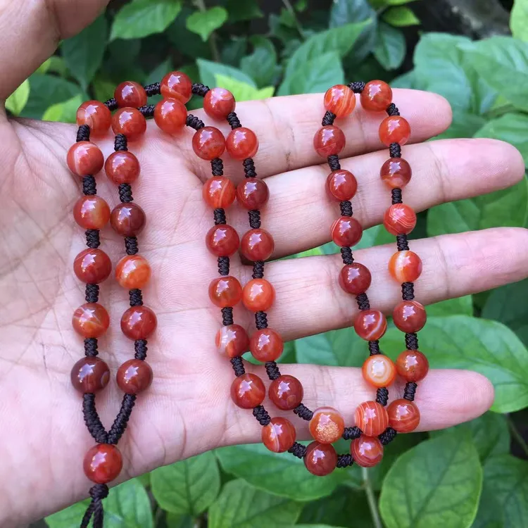 天然红色缠丝玛瑙项链绳8毫米圆珠手工绳编吊坠挂件配链毛衣链绳