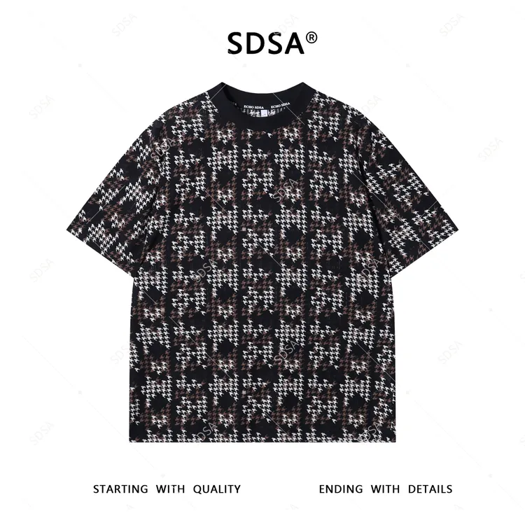 SDSA夏季高级感新款男士美式休闲满印设计师圆领短袖T恤百搭时尚