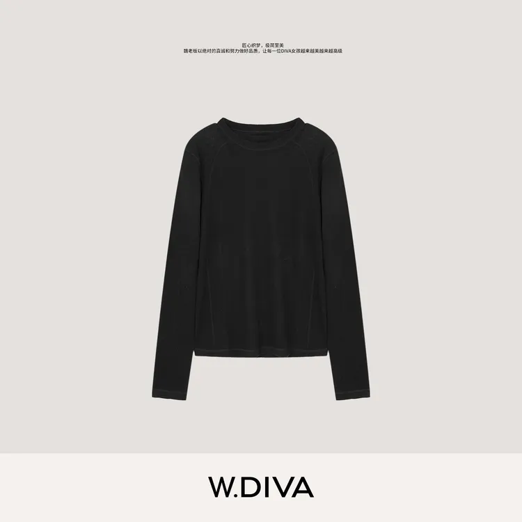 W.Diva【空山】桑蚕丝绵羊毛双结构线舒适圆领毛织打底衫53Z222710
