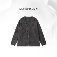  Moprobably贝贝「耀星」时尚休闲宽松V领亮片针织开衫B5377021