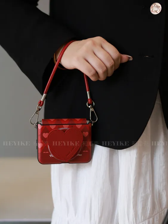 酒红菱格爱心磁吸适用华为purax手机壳典藏版mixflip2支架zflip7