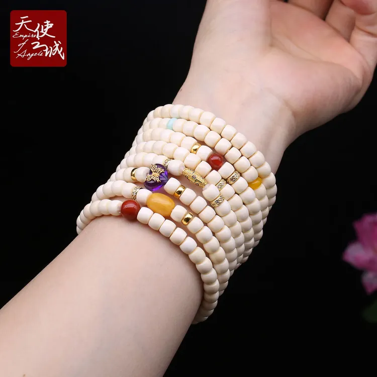 天然猛犸象牙直切珠手串满纹冰料单圈佛珠手链个性设计情侣礼品