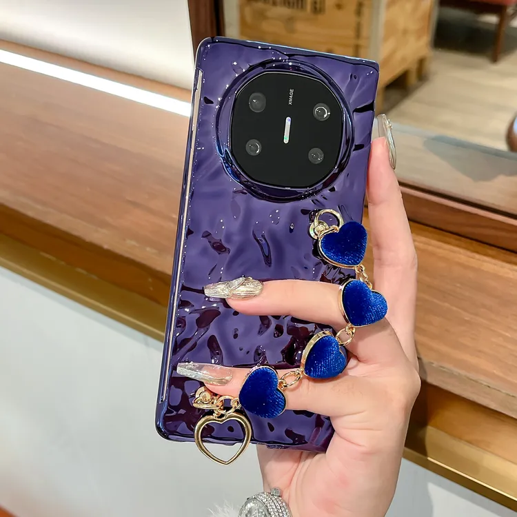 适用华为matex6手机壳电镀皱褶爱心手链女Matex5折叠matex3保护套