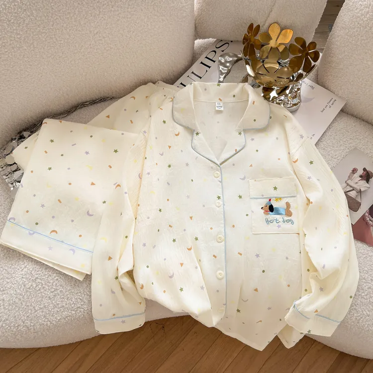 【波点小狗】长袖长裤秋款新款大码睡衣女胖mm250斤家居服套装