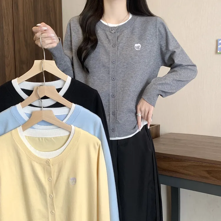 2025大码女装秋季新款假两件针织衫上衣3110
