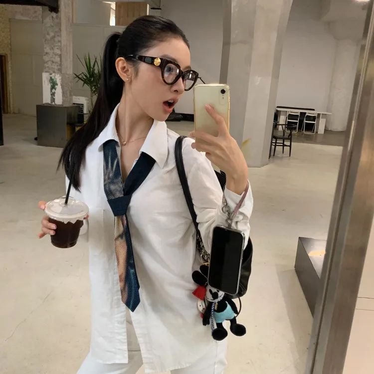 老钱风气质穿搭女2025秋季时尚休闲白色长袖衬衫百搭阔腿裤两件套
