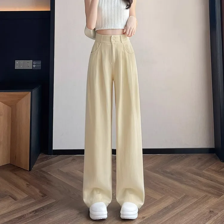 冰丝亚麻窄版阔腿裤女2025新款夏季薄款小个子高感垂感天丝直筒裤