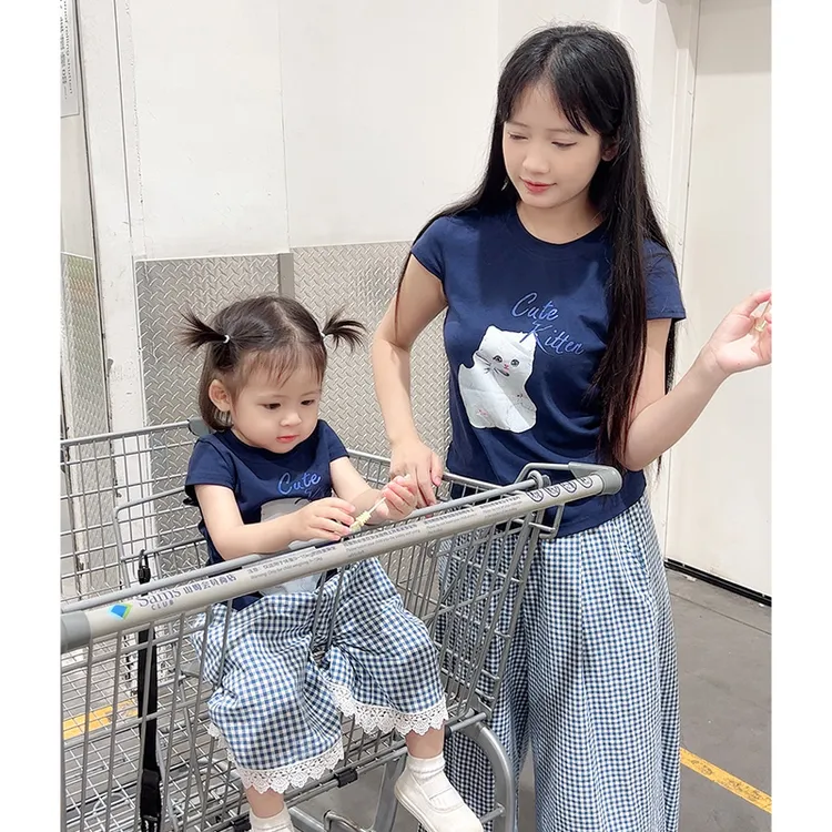 【猫咪T恤亲子T恤 小洛妈咪】婴儿装男女童T恤休闲宝宝短袖T恤E23