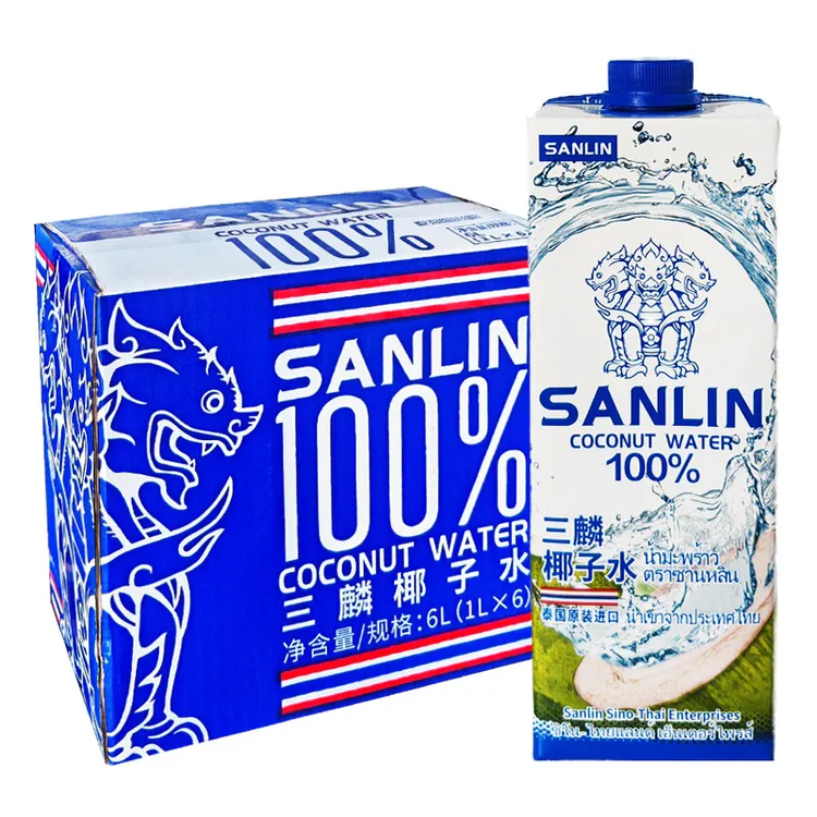 三麟100%椰子水纯椰子水1L*6瓶泰国进口椰青果汁非浓缩还原