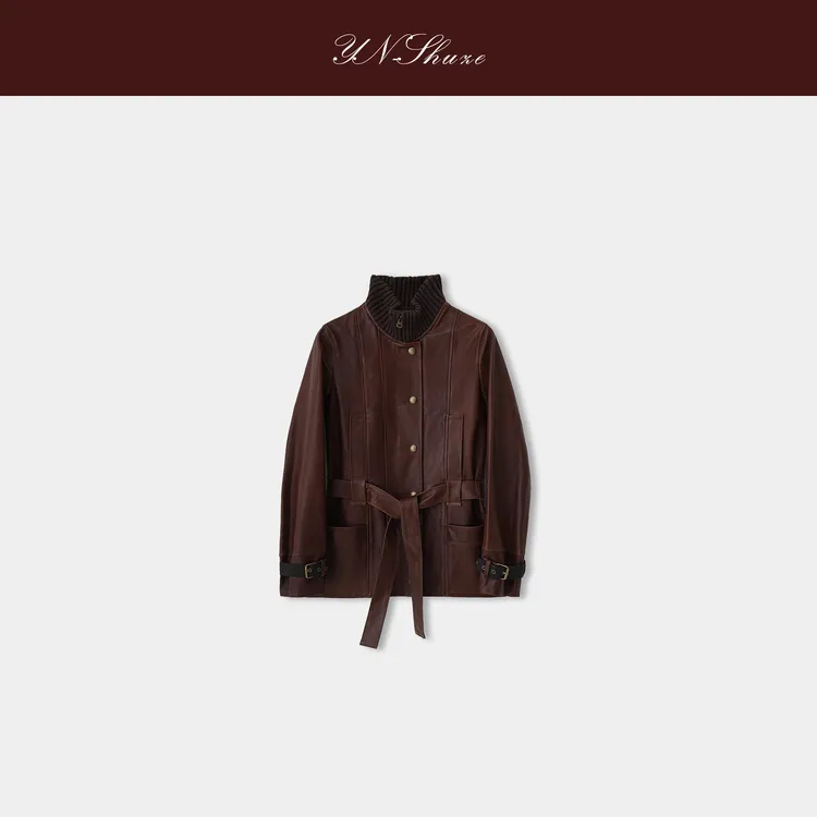 YN-SHUZE【摩卡漫行】设计师秋冬羊皮外套系带皮衣SZ-YNB-208366
