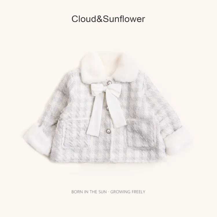 【云朵小葵】女童冬季新款毛茸茸三粒扣蝴蝶结休闲外套555273