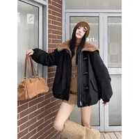 YANJING/颜境复古牛角扣毛绒领宽松工装风羽绒服88AW1816