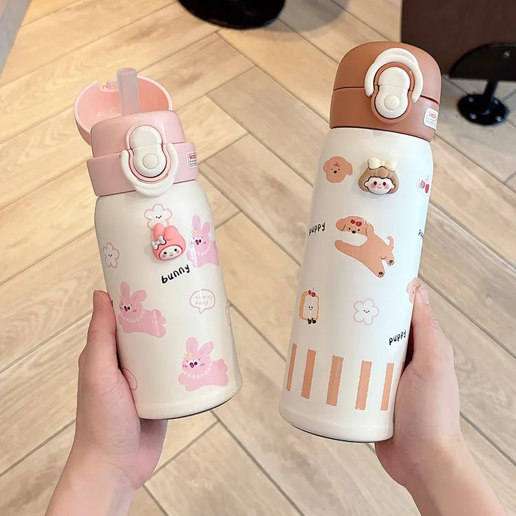 儿童吸管保温杯高颜值新款可爱小学生少女心便携小巧弹盖双饮杯子