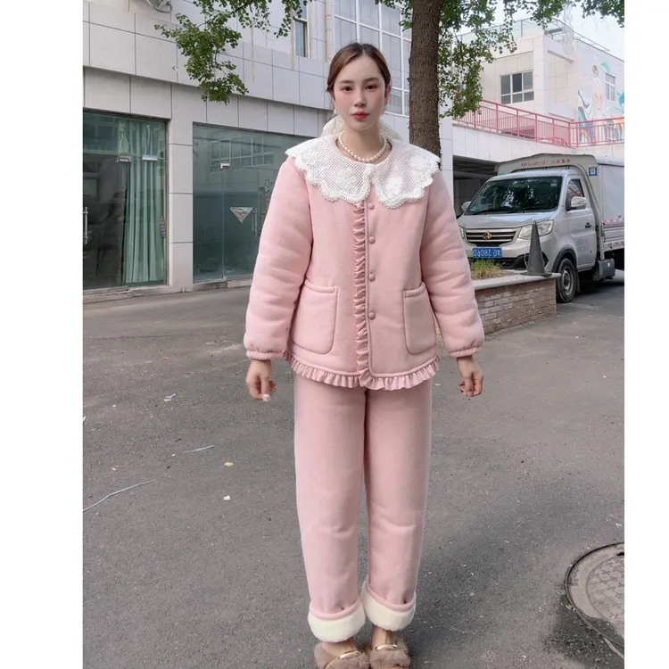 吖吖同款娃娃领三层加厚娃娃领套装