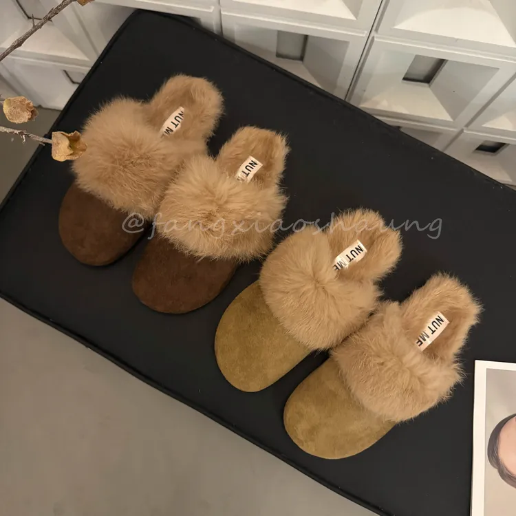 绒绒奶兔~浪漫法式兔毛皮草毛毛鞋INS网红款包头毛茸茸勃肯鞋女冬