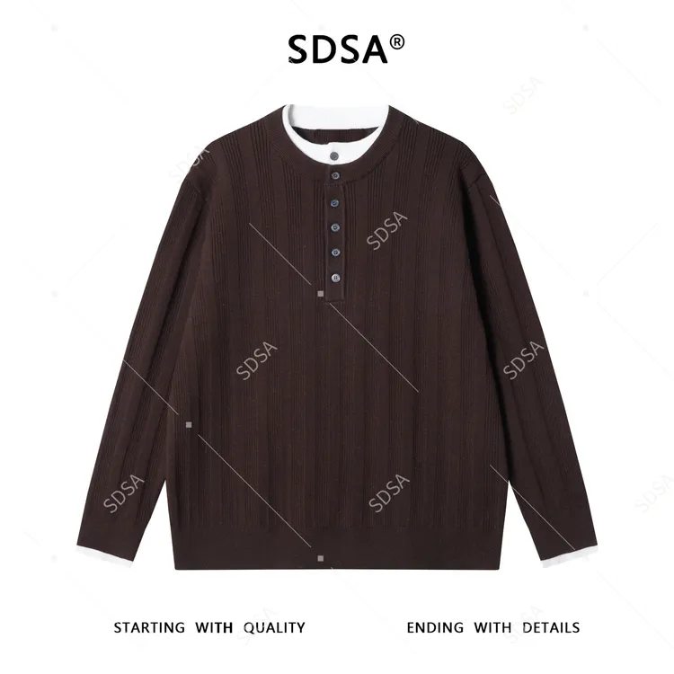 SDSA男士秋冬新款痞帅男装复古拼接撞色半纽扣假两件毛衣百搭时尚