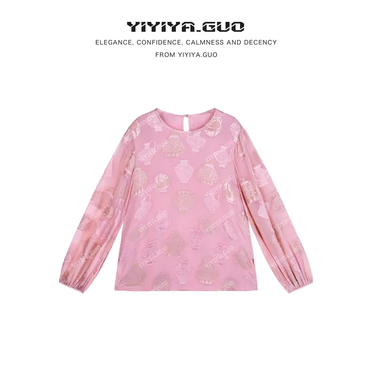 yiyiya.Guo艺艺吖【宝瓶】休闲百搭轻薄提花圆领长袖上衣2707SS52