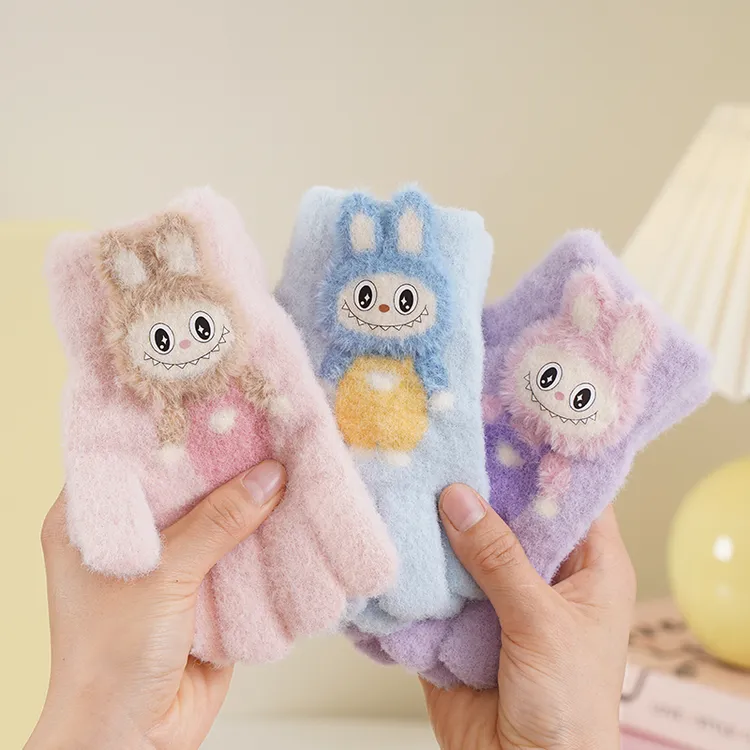 儿童手套拉布布3-15岁女童冬季保暖女孩可爱卡通五指防寒男童学生
