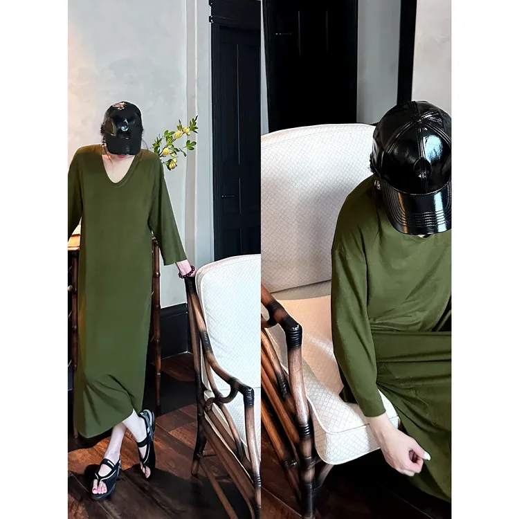 紫紫   松木绿裙  春秋冬无时间系列水染松木绿连衣裙ZD08LZHJ120
