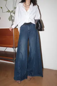 CHENG.2程【百搭神裤】秋新款高腰阔腿水洗蓝牛仔长裤女